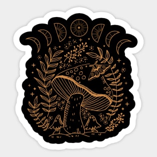 A Dark Academia Goblincore Witchy Moon, Cottagecore Mushrooms, Grunge Fantasy Wonderland Sticker